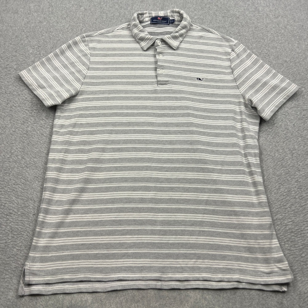 Vineyard Vines Polo Shirt Mens Large Gray Stripe Pima Cotton Short Sleeve 1K2053